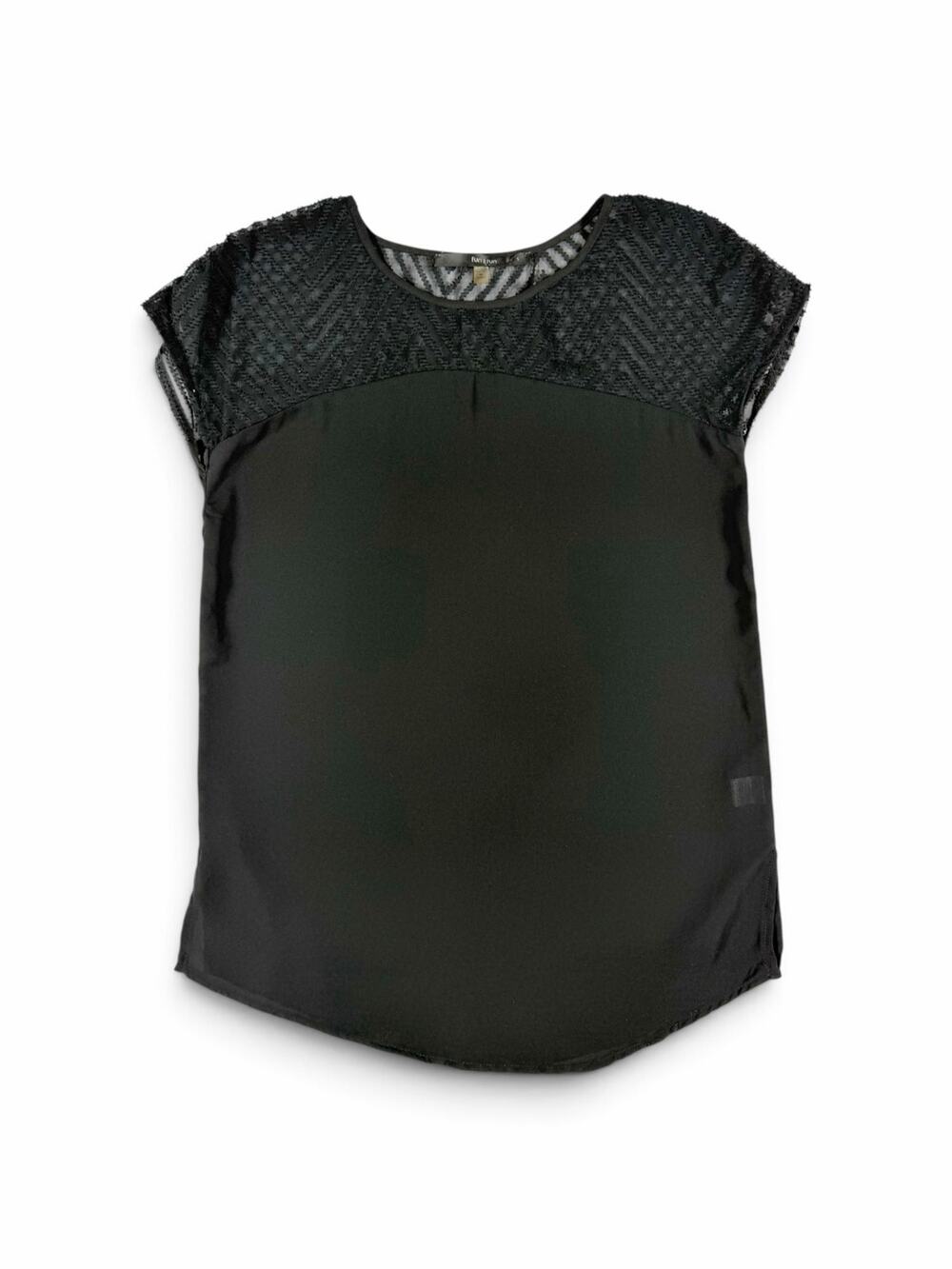Fun 2 Fun Black Sheer Textured Chevron Yoke Cap Sleeve Blouse Small